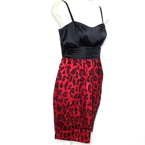 City Studio Party Dress Red Leopard Animal Print Black Size 5 Sleeveless - Picture 9 of 9